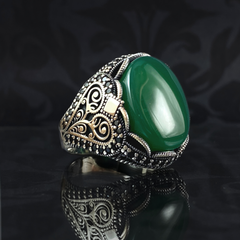 Green Agate Gemstone 925 Sterling Silver Men Handmade Ring