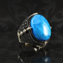 Blue Turquoise Stone 925 Sterling Silver Men Handmade Ring