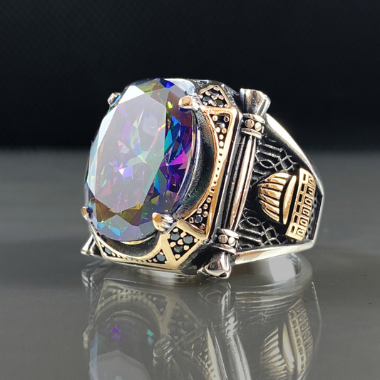 Mosque Mystic Topaz Gemstone 925 Solid Silver Men Ring