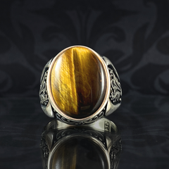 Tiger Eye Brown Stone 925 Solid Silver Men Ring