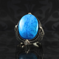 Blue Turquoise Stone 925 Sterling Silver Men Handmade Ring