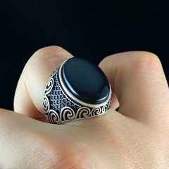 Black Onyx Stone 925 Sterling Silver Men Handmade Turkish Ring