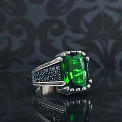 Green Emerald Stone 925 Solid Silver Turkish Ring