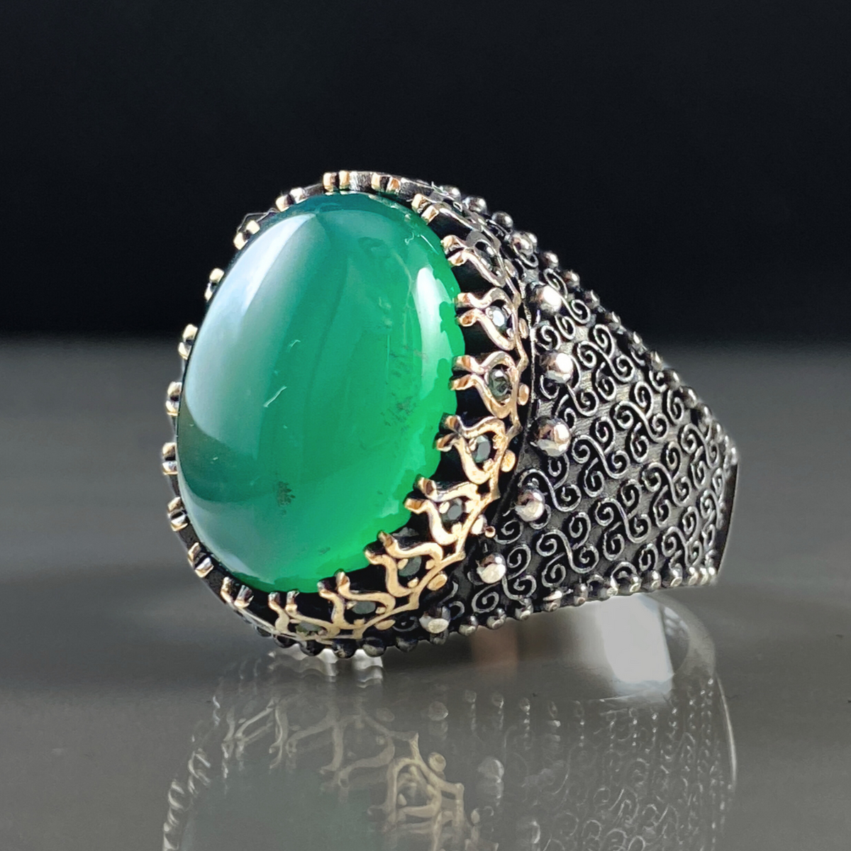 Green Agate Gemstone 925 Silver Daily Men Ring