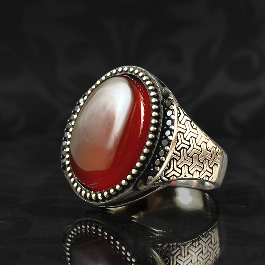 Red Agate Stone 925 Sterling Silver Men Handmade Ring