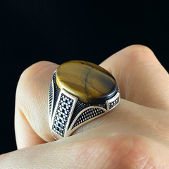 Brown Tiger Eye Stone 925 Sterling Silver Men Handmade Ring