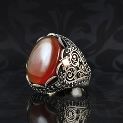 Red Agate Gemstone 925 Solid Silver Men Handmade Ring