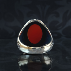 Oval Red Agate Stone 925 Sterling Silver Men Handmade Ring