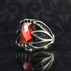 Red Ruby Stone 925 Solid Silver Turkish Handmade Ring