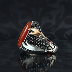 Red Double Sword Zulfigar 925 Sterling Silver Men Ring