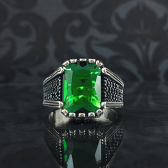 Green Emerald Stone 925 Solid Silver Turkish Ring