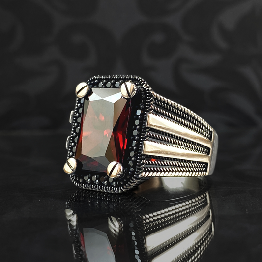 Red Ruby Gemstone 925 Sterling Silver Men Ring