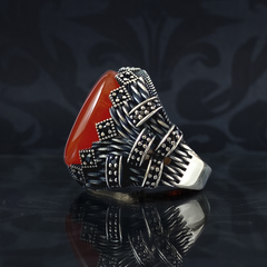 Red Agate Stone 925 Sterling Silver Men Handmade Ring