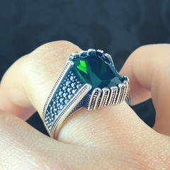 Green Emerald Stone 925 Solid Silver Turkish Ring