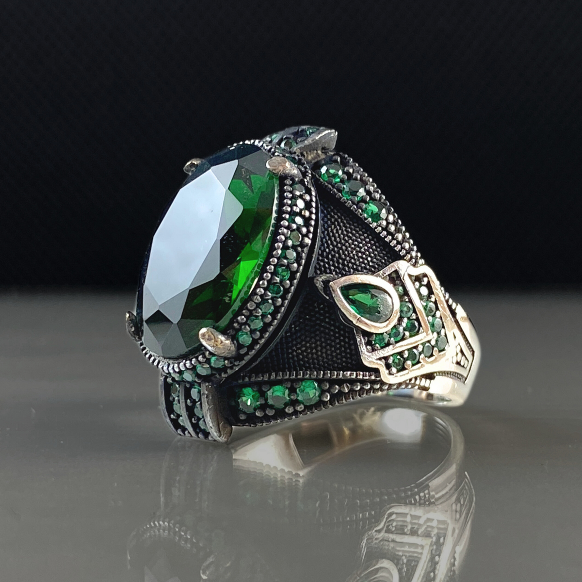 Anillo de plata maciza de piedra esmeralda 925, anillo de piedra preciosa esmeralda verde 