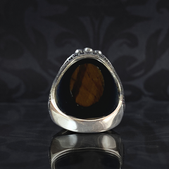 Brown Tiger Eye Gemstone 925 Sterling Silver Men Handmade Ring