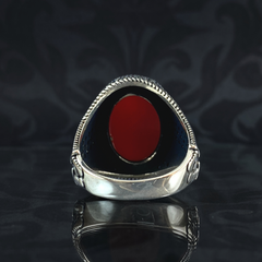 Red Double Sword Zulfigar 925 Sterling Silver Men Ring