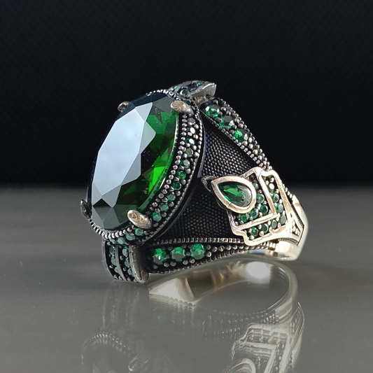 Green Emerald Stone 925 Sterling Silver Men Ring