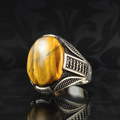 Brown Tiger Eye Stone 925 Sterling Silver Men Handmade Ring