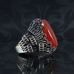 Red Agate Stone 925 Sterling Silver Men Handmade Ring