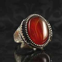 Red Agate Stone 925 Sterling Silver Men Handmade Ring