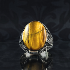 Brown Tiger Eye Stone 925 Sterling Silver Men Handmade Ring