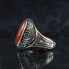 Oval Red Agate Stone 925 Sterling Silver Men Handmade Ring