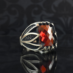 Red Ruby Stone 925 Solid Silver Turkish Handmade Ring