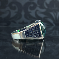 Green Emerald Stone 925 Solid Silver Men Handmade Ring