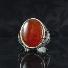 Oval Red Agate Stone 925 Sterling Silver Men Handmade Ring