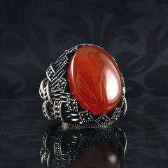 Red Agate Stone 925 Sterling Silver Men Handmade Ring