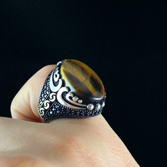 Brown Tiger Eye Gemstone 925 Sterling Silver Men Handmade Ring