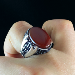 Red Double Sword Zulfigar 925 Sterling Silver Men Ring