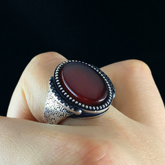 Red Agate Stone 925 Sterling Silver Men Handmade Ring