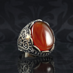 Red Agate Gemstone 925 Solid Silver Men Handmade Ring