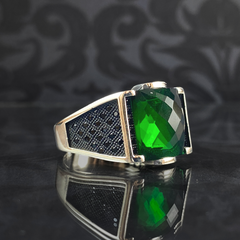 Green Emerald Stone 925 Solid Silver Men Handmade Ring