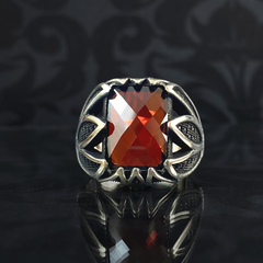 Red Ruby Stone 925 Solid Silver Turkish Handmade Ring