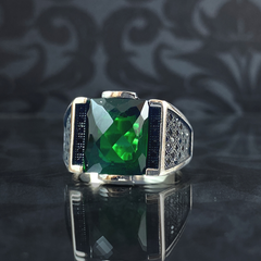 Green Emerald Stone 925 Solid Silver Men Handmade Ring