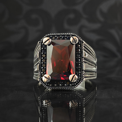 Red Ruby Gemstone 925 Sterling Silver Men Ring