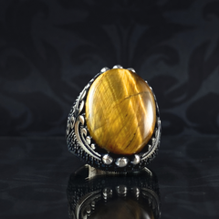 Brown Tiger Eye Gemstone 925 Sterling Silver Men Handmade Ring