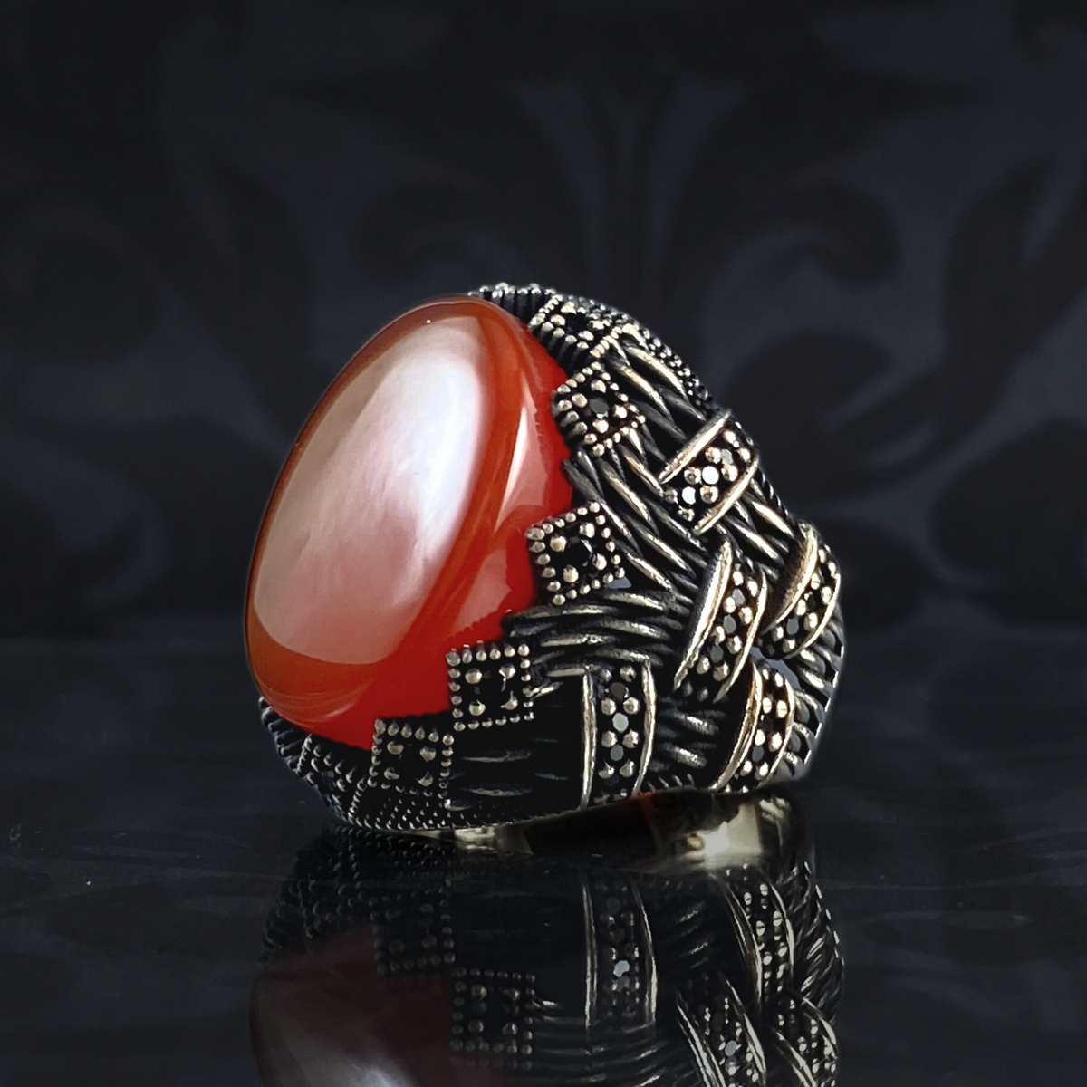 Red Agate Stone 925 Sterling Silver Men Handmade Ring