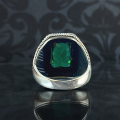 Large Emerald Stone 925 Sterling Silver Ring