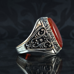 Red Agate Stone 925 Sterling Silver Men Handmade Ring