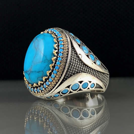 Blue Turquoise Gemstone 925 Sterling Silver Handmade Ring