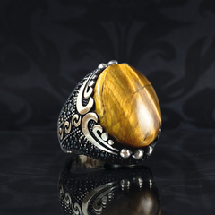 Brown Tiger Eye Gemstone 925 Sterling Silver Men Handmade Ring