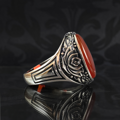 Oval Red Agate Stone 925 Sterling Silver Men Handmade Ring