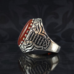 Men Handmade 925 Sterling Silver Red Agate Stone Ring