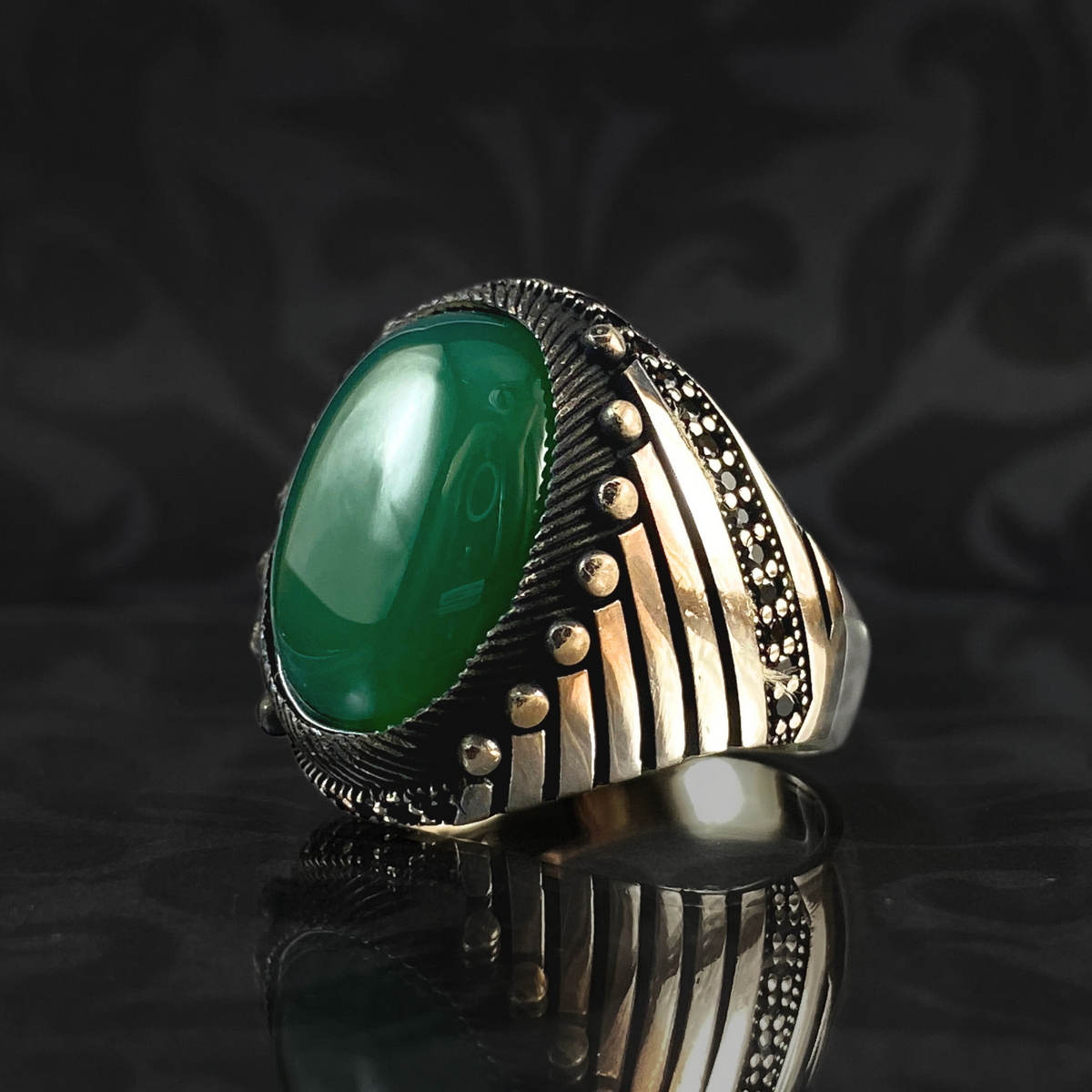 Green Agate Gemstone 925 Sterling Silver Men Handmade Ring