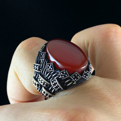 Red Agate Stone 925 Sterling Silver Men Handmade Ring