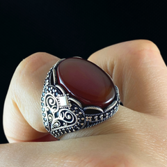 Red Agate Gemstone 925 Solid Silver Men Handmade Ring